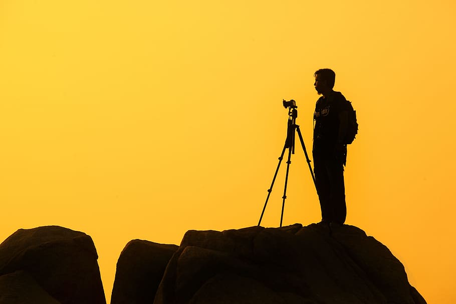 Fotógrafo, Silhouette, Yellow, fotógrafo Silhouette Yellow, personas, trípode, cámara - Equipo fotográfico, puesta de sol, al aire libre, fotografía