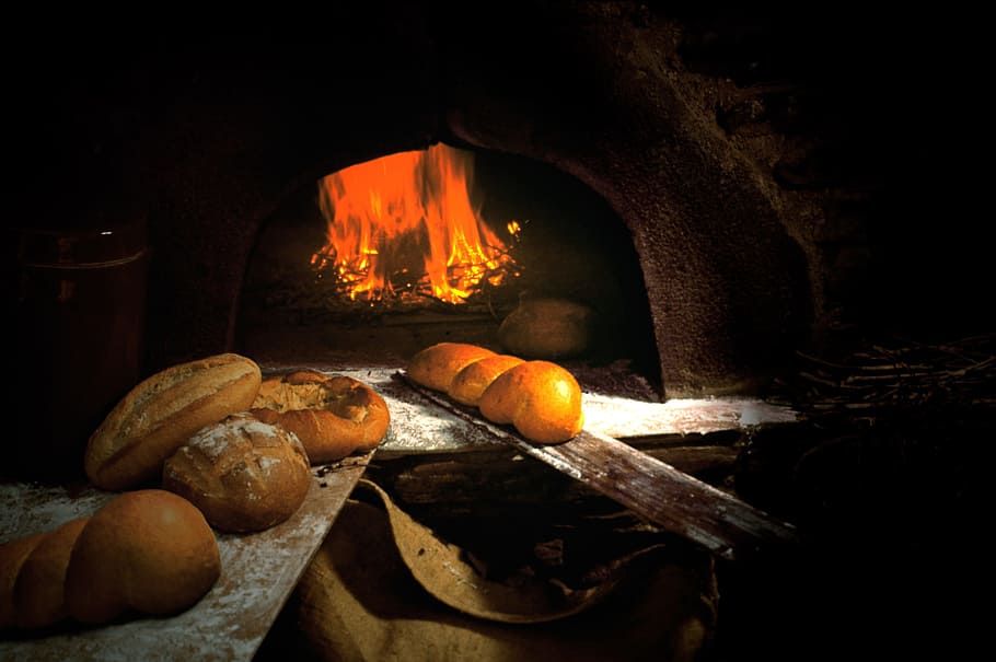 オーブン, パン, 木材, 火, 自家製, ベーカリー, 薪火, 料理, 熱-温度, 炎