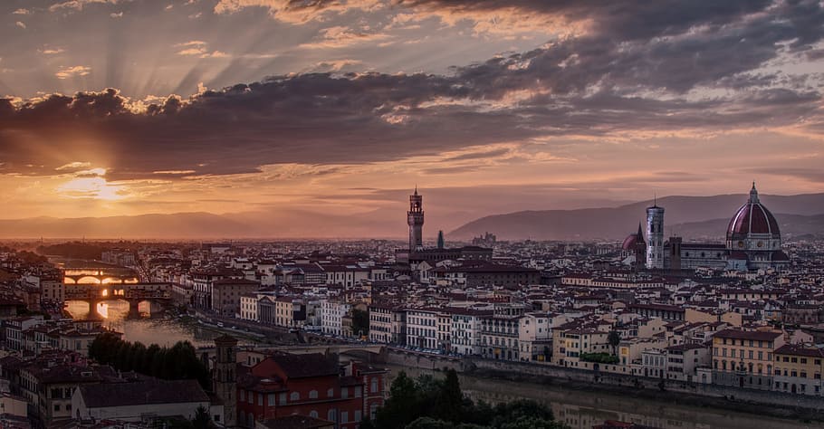 skycraper during sunset, italy, florence, sunset, architecture, city, building exterior, built structure, cityscape, sky