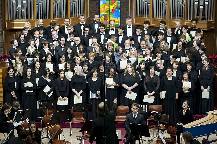 choir group, stage, choir, music, conductor, people, education, university, large group of people, real people