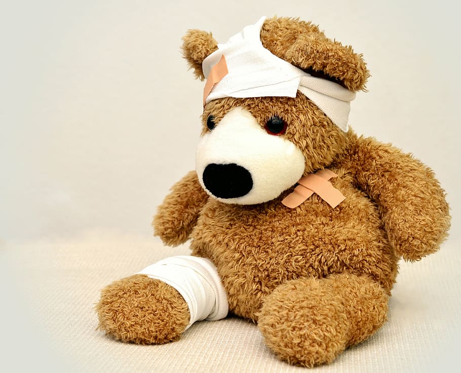 brown, injured, bear, plush, toy, teddy, teddy bear, association, ill, stuffed animal