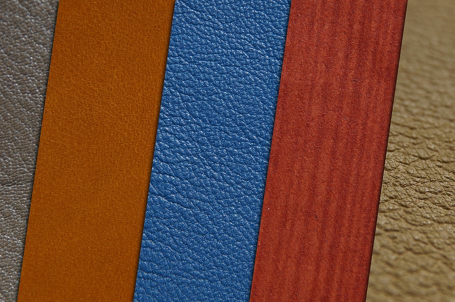 muestras multicolores, cuero, fondo, estructura, naranja, marrón, cuero real, textura, patrón, gegärbt