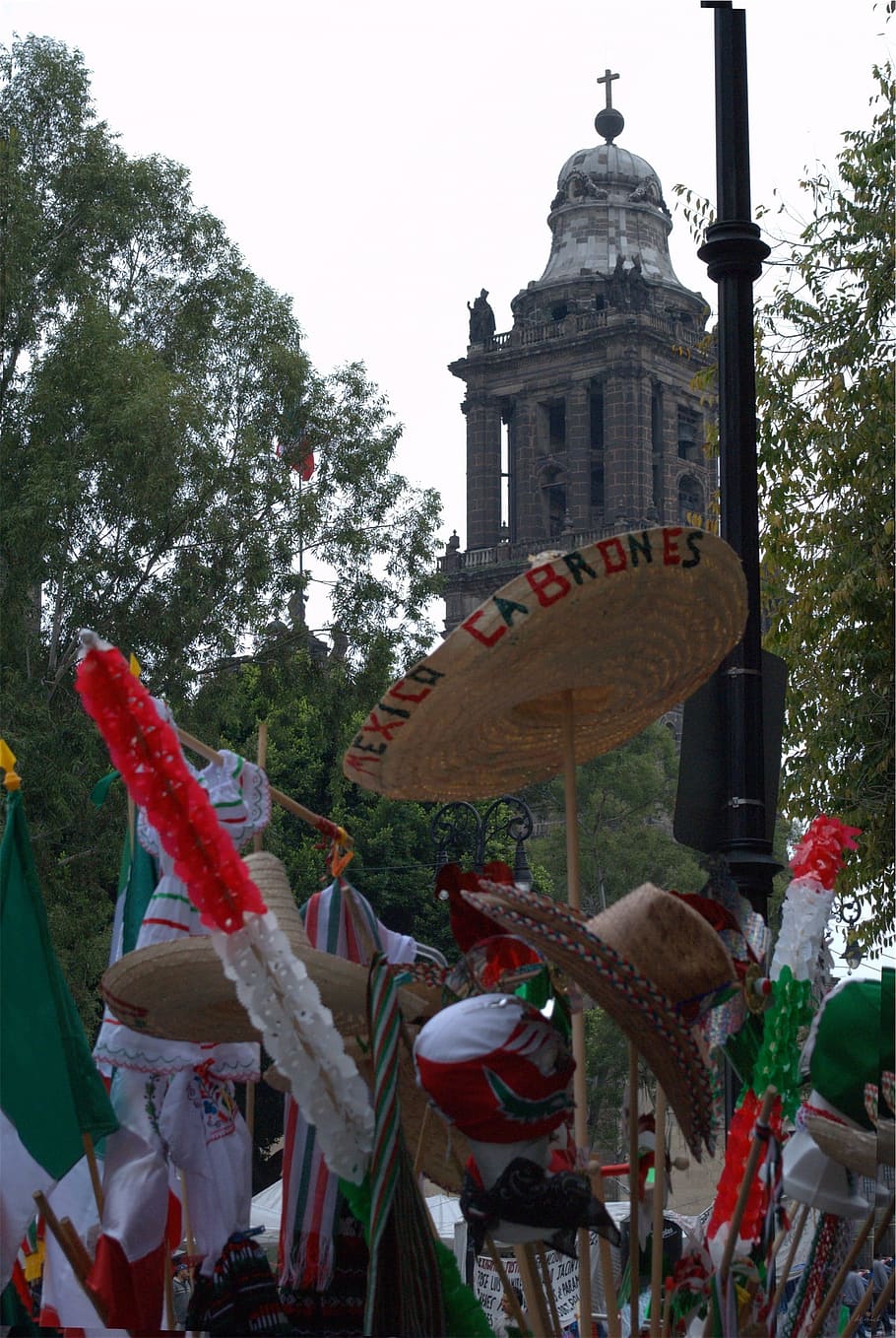 gente, multitud, banderas, mexico, mexicanos, sombrero, religión, espiritualidad, creencia, árbol