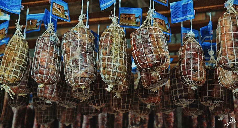 copa, salame, food, salami, breakfast, coffee, food and drink, for sale, hanging, freshness
