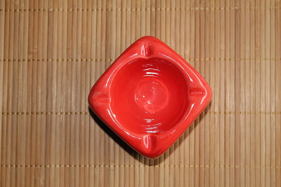 Ashtray, Red, Square, red, square, studio shot, food and drink, high angle view, close-up, directly above, container