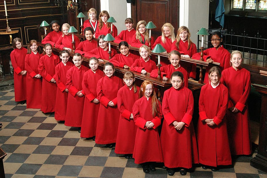 group photo, choir, inside, church, all saints, girls, northampton, england, singing, music