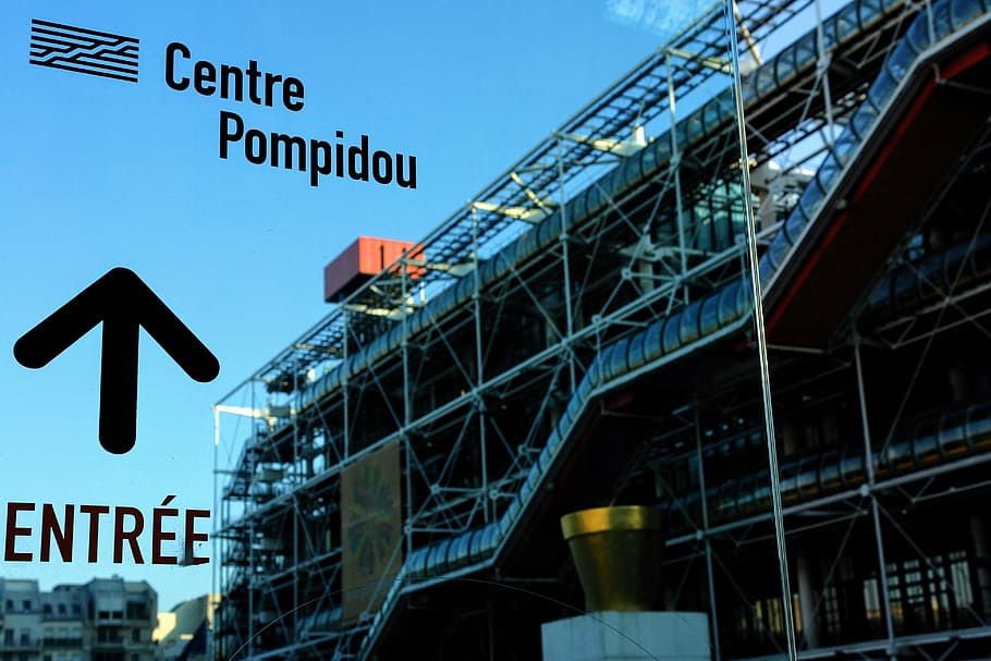 pusat pompidou, paris, perancis, arsitektur, fasad, plexiglas, konstruksi, bangunan, tabung gelas, seni