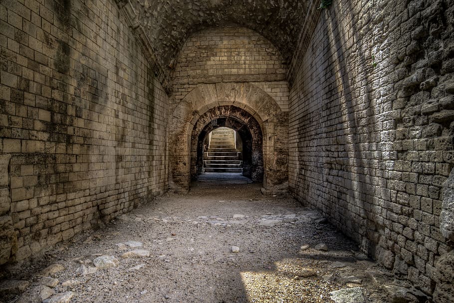 corredor, cueva, arena, romano, túnel, mazmorra, escape, subterráneo, horror, oscuro
