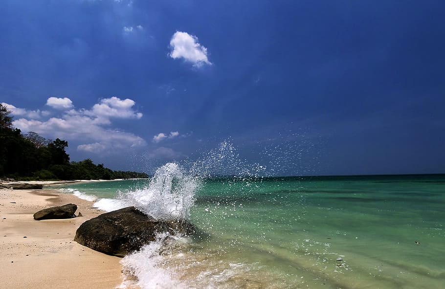 beach water, clashed, beach rock, daytime, sea, beach, ocean, water, sand, india