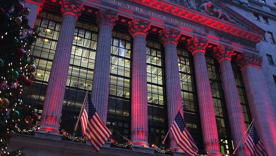 the stock market, new york, the new york stock exchange, christmas, the nasdaq, the wall street, christmas decoration, city, nyc, the american flag