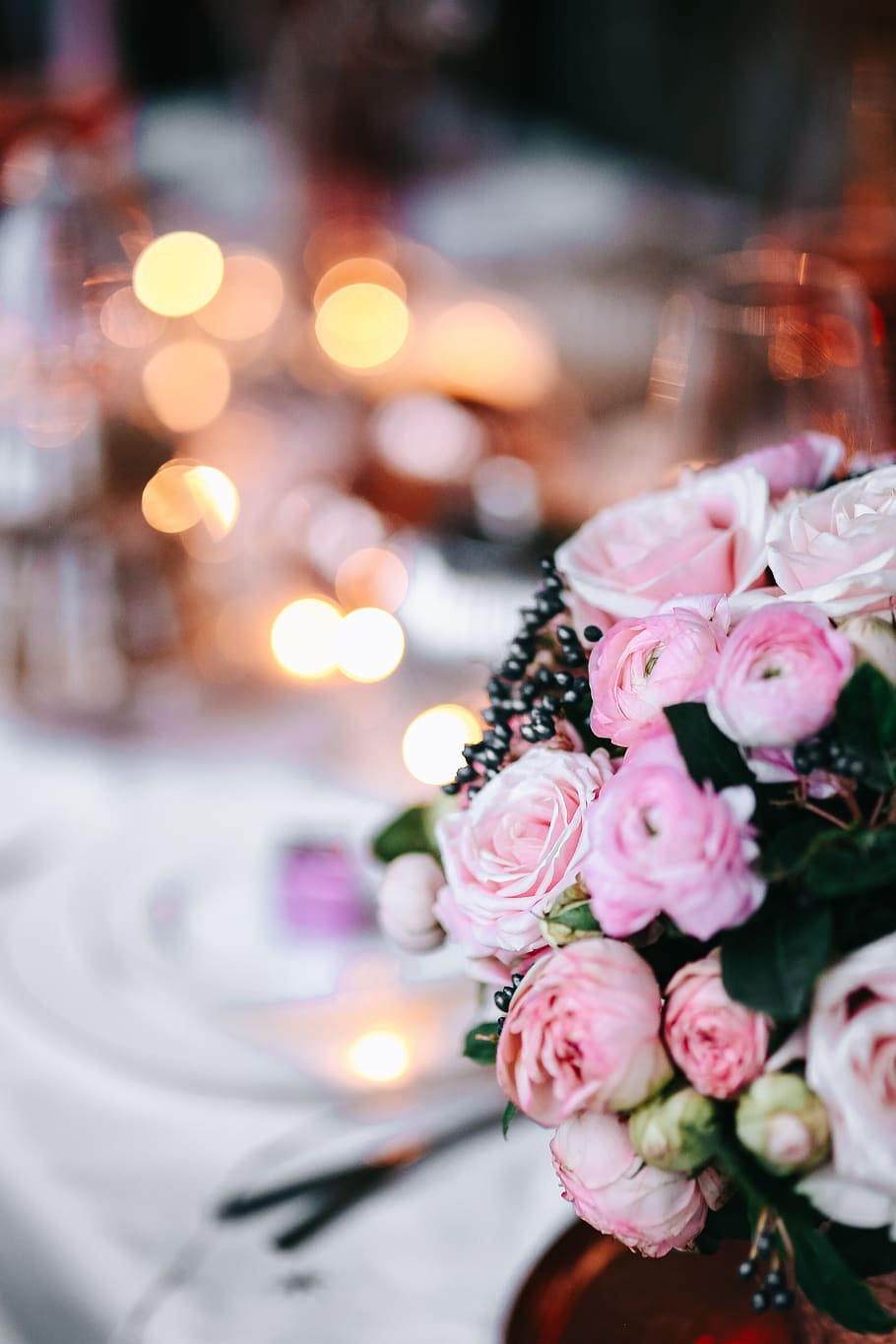 mesa, decorações, jogo de mesa, rosa, feriado, glamour, Natal, flor, planta com flor, frescura