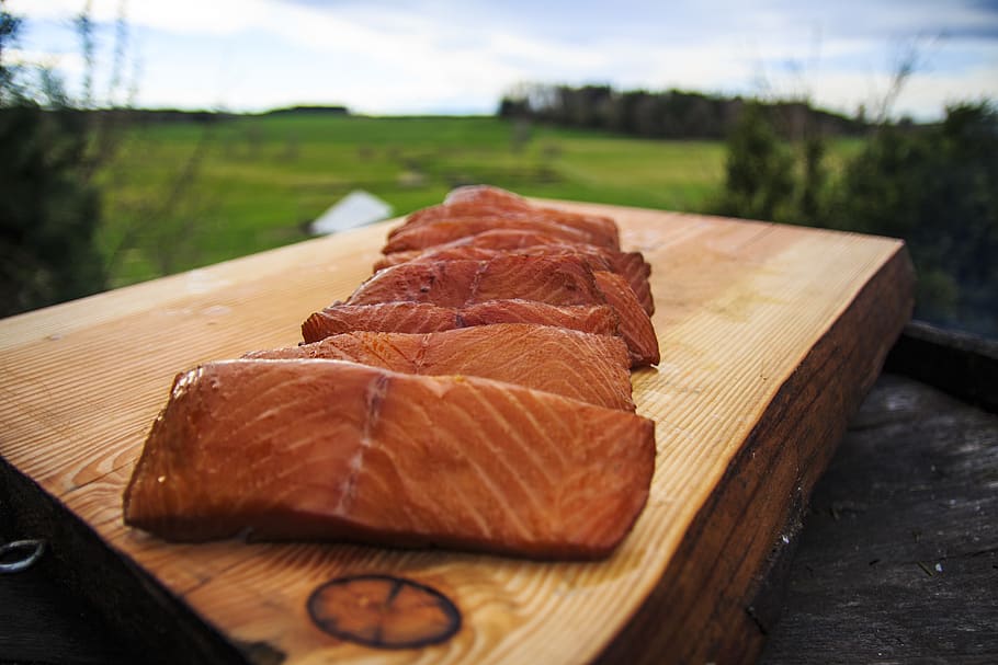 smoked salmon, smoker, nature, eat outside, ranch, food and drink, food, freshness, cutting board, close-up