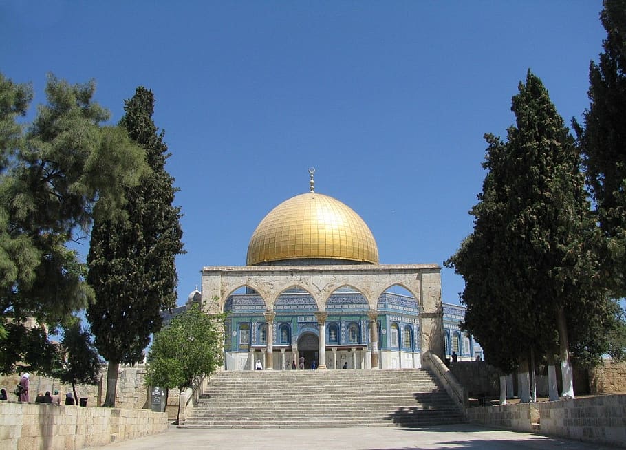dome of the rock, shrine, temple, old, city, jerusalem, tree, architecture, building exterior, plant