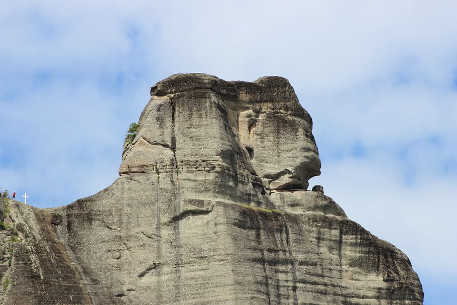 Meteora, Rocks, Sphinx, Greece, day, travel destinations, statue, outdoors, cliff, sky