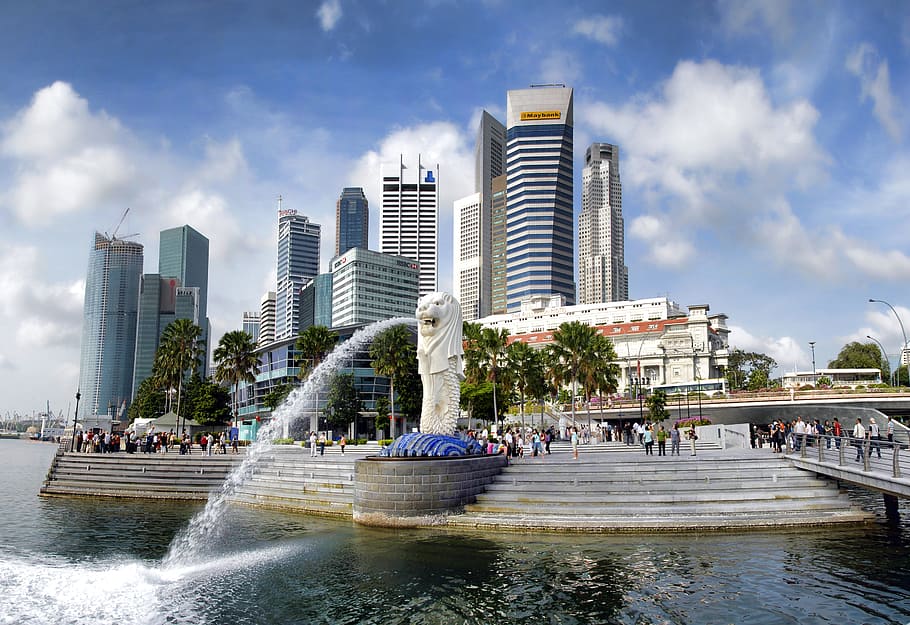 Merlion en Singapur, Singapur, Merlion Park, Asia, Landmark, viajes, turismo, horizonte, paisaje urbano, agua