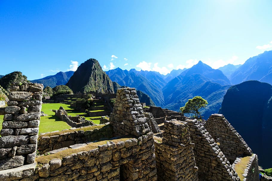 aerial, view photography, ruins, daytime, machu picchu, peru, inca, world heritage, architecture, wall
