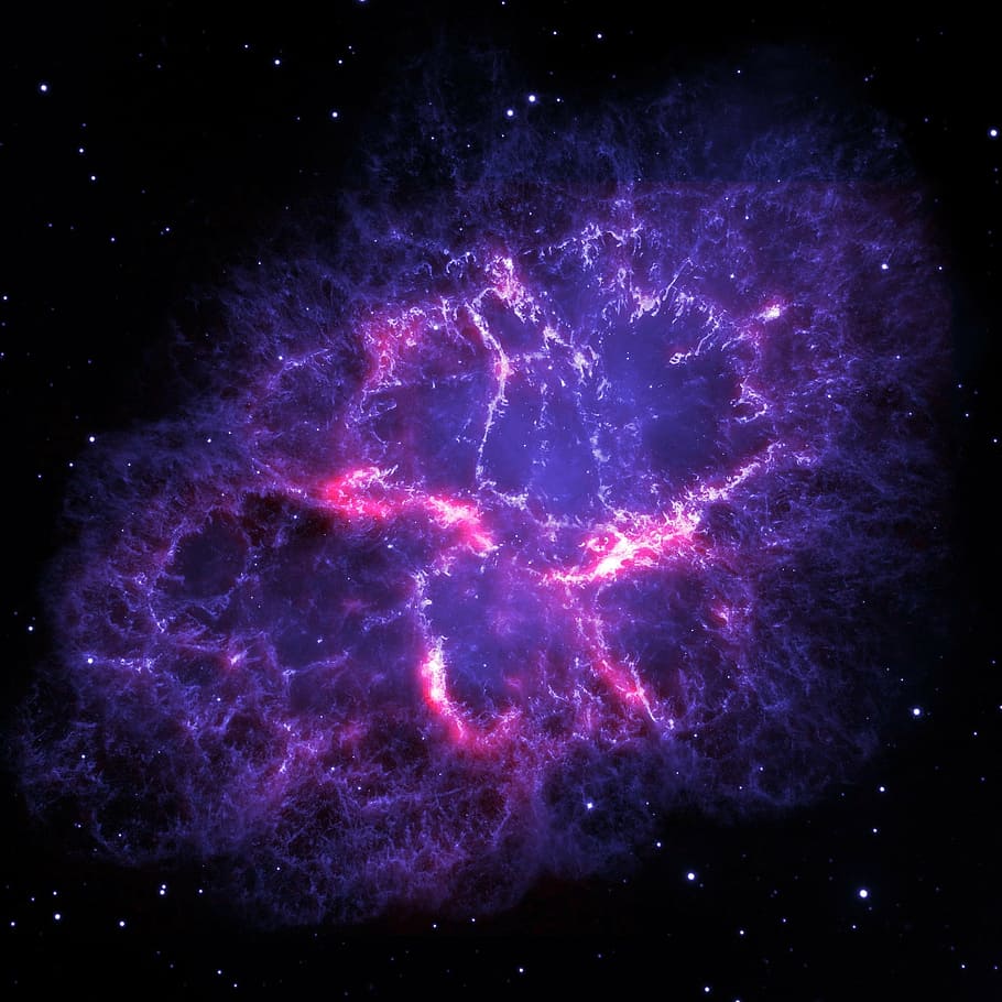 purple galaxy, crab nebula, space, m1, ngc 1952, taurus a, glow, universe, cosmos, colorful