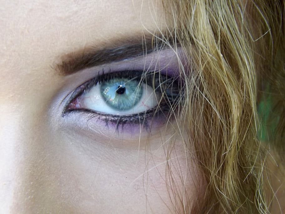 primer plano, foto, mujer, púrpura, sombra de ojos, ojo, azul, gen, seductor, maquillaje