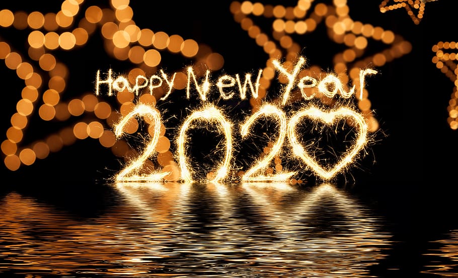 feliz, novo, ano, 2020, iluminado, noite, brilhando, texto, movimento, celebração