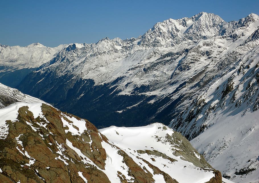 winter, the alps, rocks, mountains, tops, snow, winter view, the prospect of, snow-capped mountains, distance