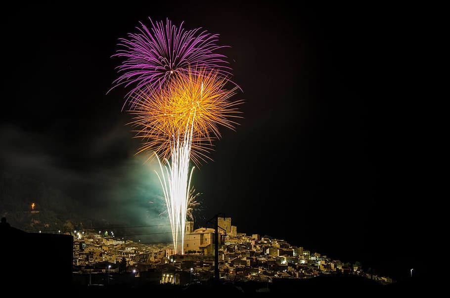 fireworks, light, pyrotechnics, explosion, night, fires, colors, rockets, brightness, illuminated