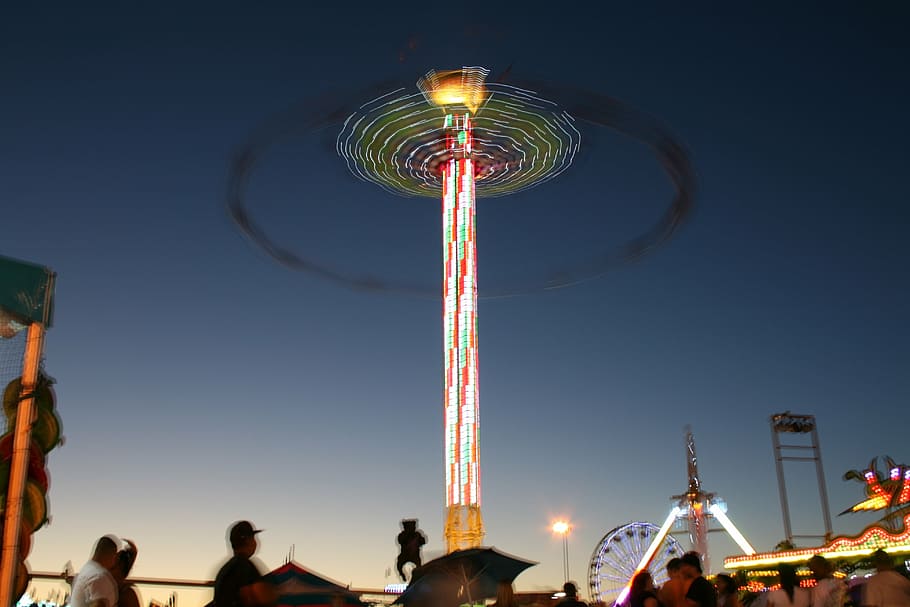 people, carousel tower, ferris, wheel, amusement, park, architecture, infrastructure, ferris wheel, amusement park
