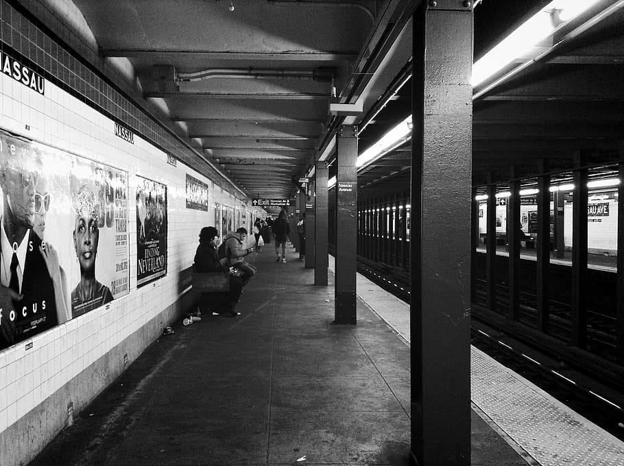 metro, estación, ciudad, urbano, subterráneo, blanco y negro, personas, estilo de vida, Nueva York, Transporte