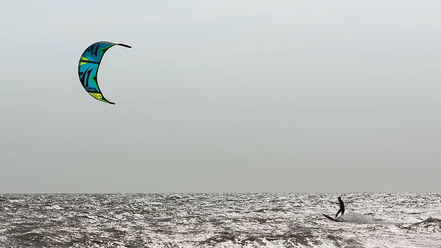 kite surfista, viento, mar, cielo, surfista, surf, deporte, cometa, océano, agua