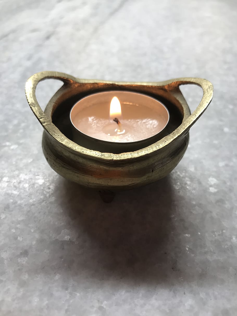 brass, candle, flame, light, gold, symbol, chalice, marble, bright, glowing