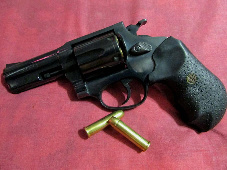 black, revolver, red, textile, gun, bullets, weapon, pistol, bullet, handgun