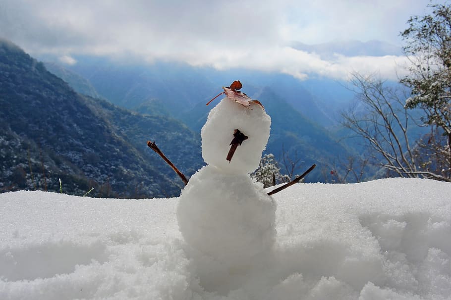 snowmen, snow, winter, mountain, white, december, snowman, decoration, cold temperature, cloud - sky
