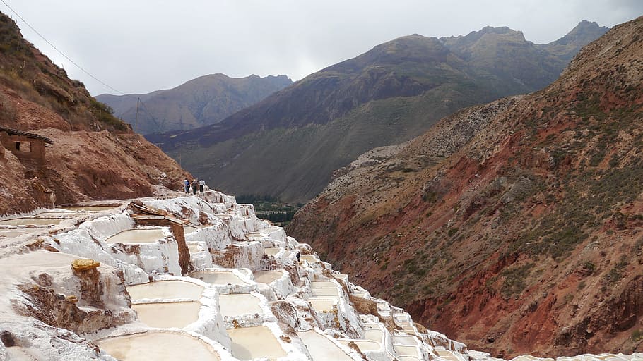 salt, sacred valley, peruvian, salinas, white, mineral, salineras, mountain, cusco City, inca