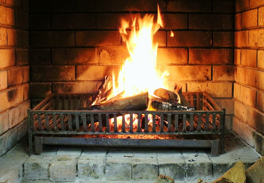 photo of fireplace, fireplace, fire, burn, warm, log, open fire, burning, fire - natural phenomenon, heat - temperature