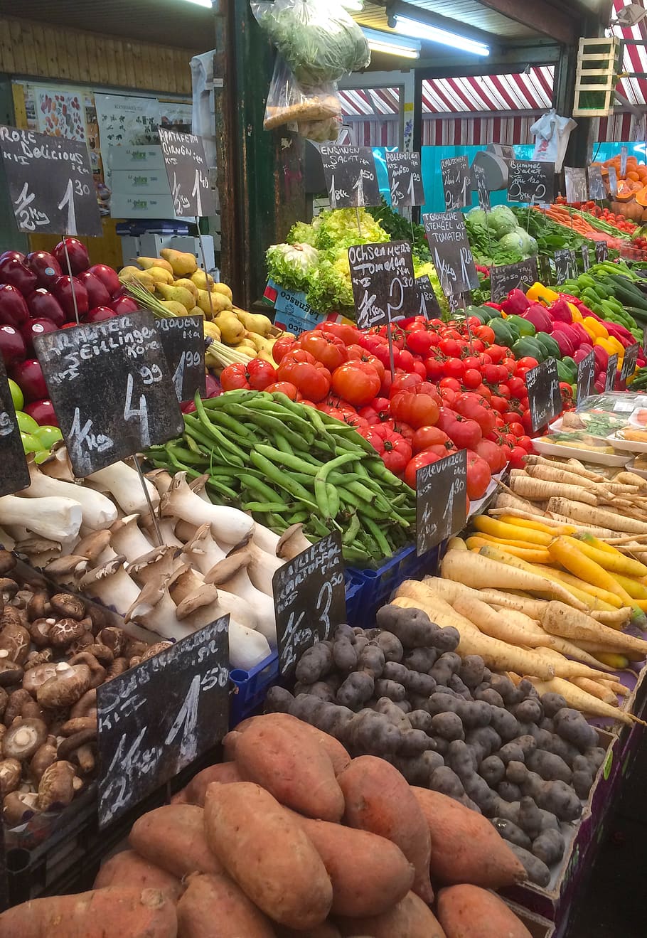 pasar petani, pasar, Sayuran, makanan, tomat, buah-buahan, menghasilkan, sehat, segar, buah