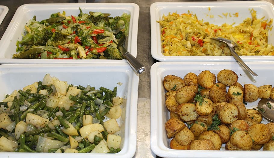 salad, potatoes, beans, green, meal, food, healthy, vegetable, cooked, served