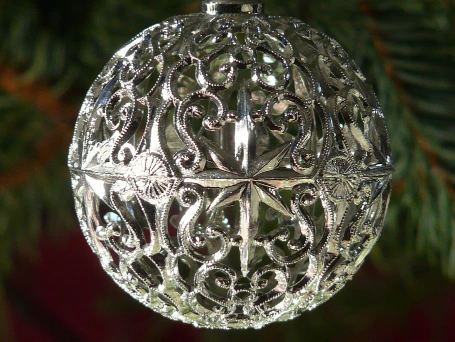adorno de navidad, bola, adornos de navidad, weihnachtsbaumschmuck, plata, navidad, depender, brillo, tiempo de navidad, Close-up