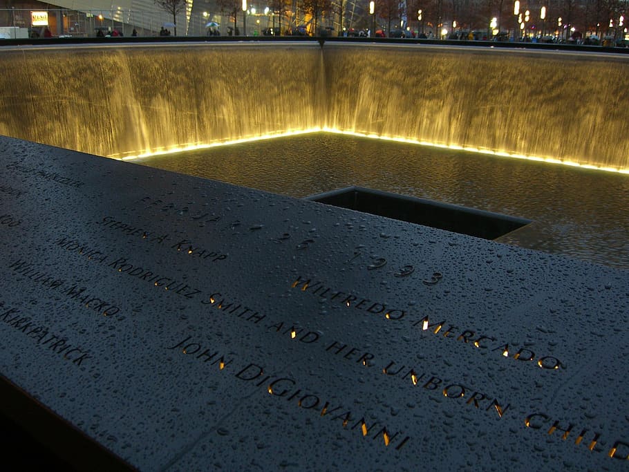 memorial, september, abraham, zelmanowitz, monument, 9-11, symbol, night, light, urban