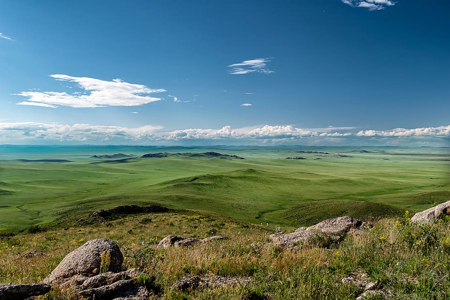 landscape, prairie, step, view, khar yamaat mountain from, mongolia eastern, tranquil scene, scenics - nature, tranquility, beauty in nature