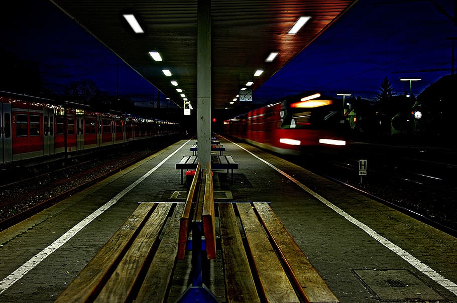 brown, bench, train, railway station, night, arrival, seemed, gateway, sbb, schorndorf