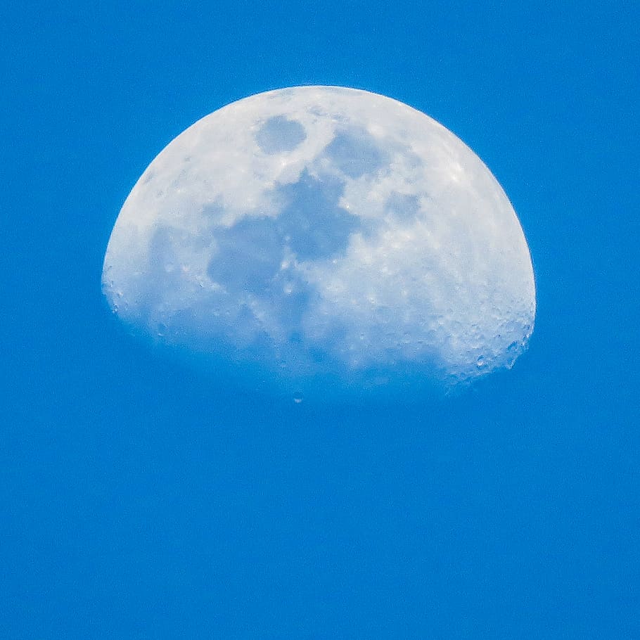 photo of moon, moon, blue, sky, astronomy, cloud - sky, moon surface, colored background, space, nature