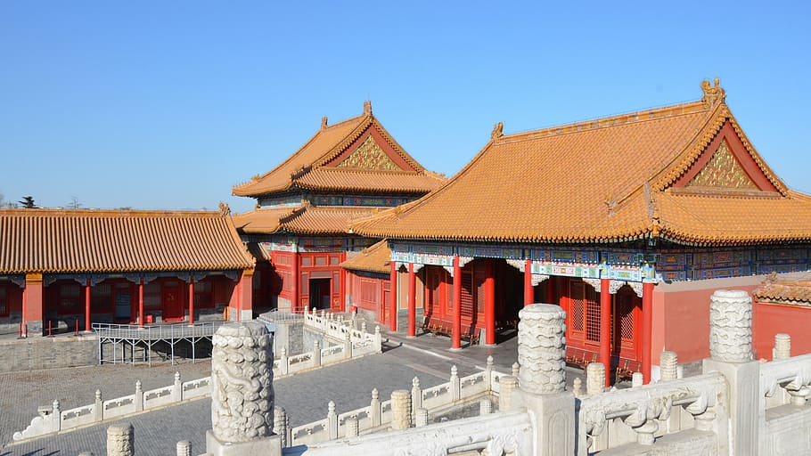 brown, red, temple, day time, china, pekin, forbidden city beijing, beijing, forbidden city, architecture