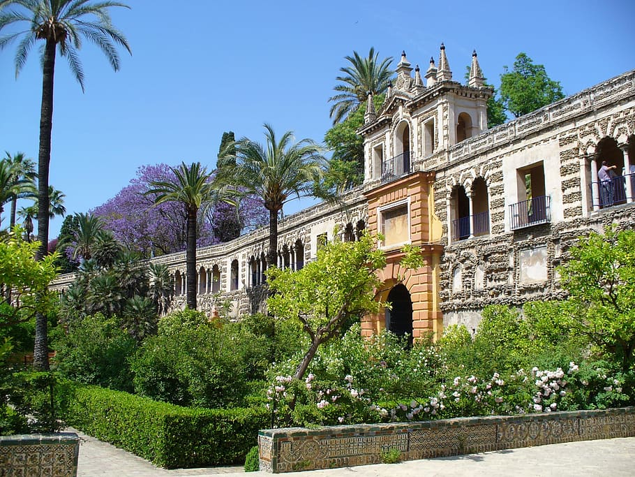 andalusia, seville, palace, garden, park, landscape, architecture, spain, famous Place, plant