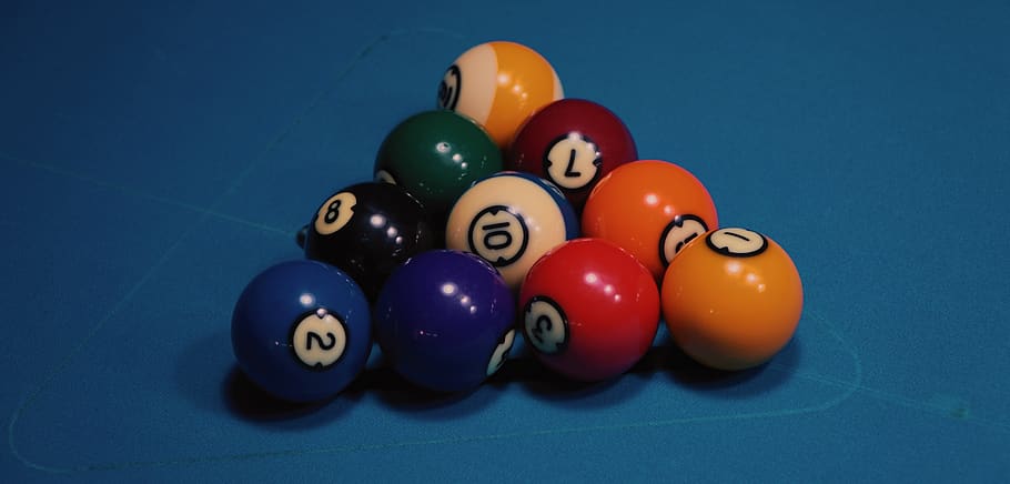 billiards, 10ball, ball, balls, colorful, table, blue, billiard balls, kick off, installation