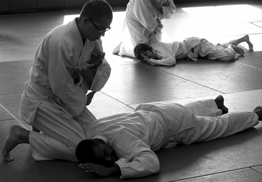 lucha de dos hombres, aikido, artes marciales, defensa personal, aprendizaje, seminario, senseis, entrenamiento, personas reales, hombres