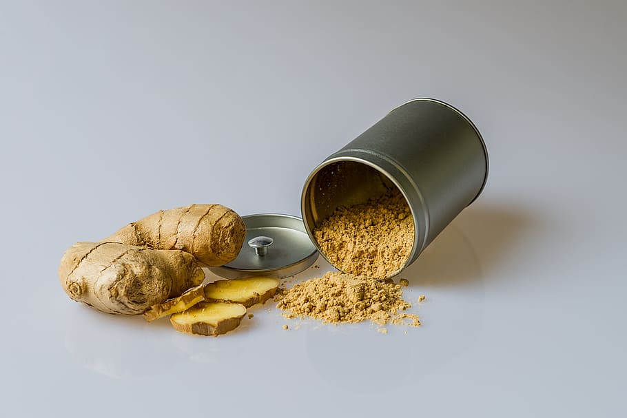two, gingers, gray, container, powder, ginger, plant, asia, rhizome, kitchen