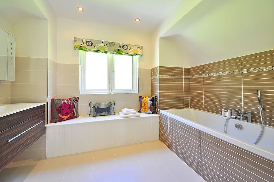 white, brown, bathtub, bathroom, luxury, luxury bathroom, sink, contemporary, shower, modern bathroom