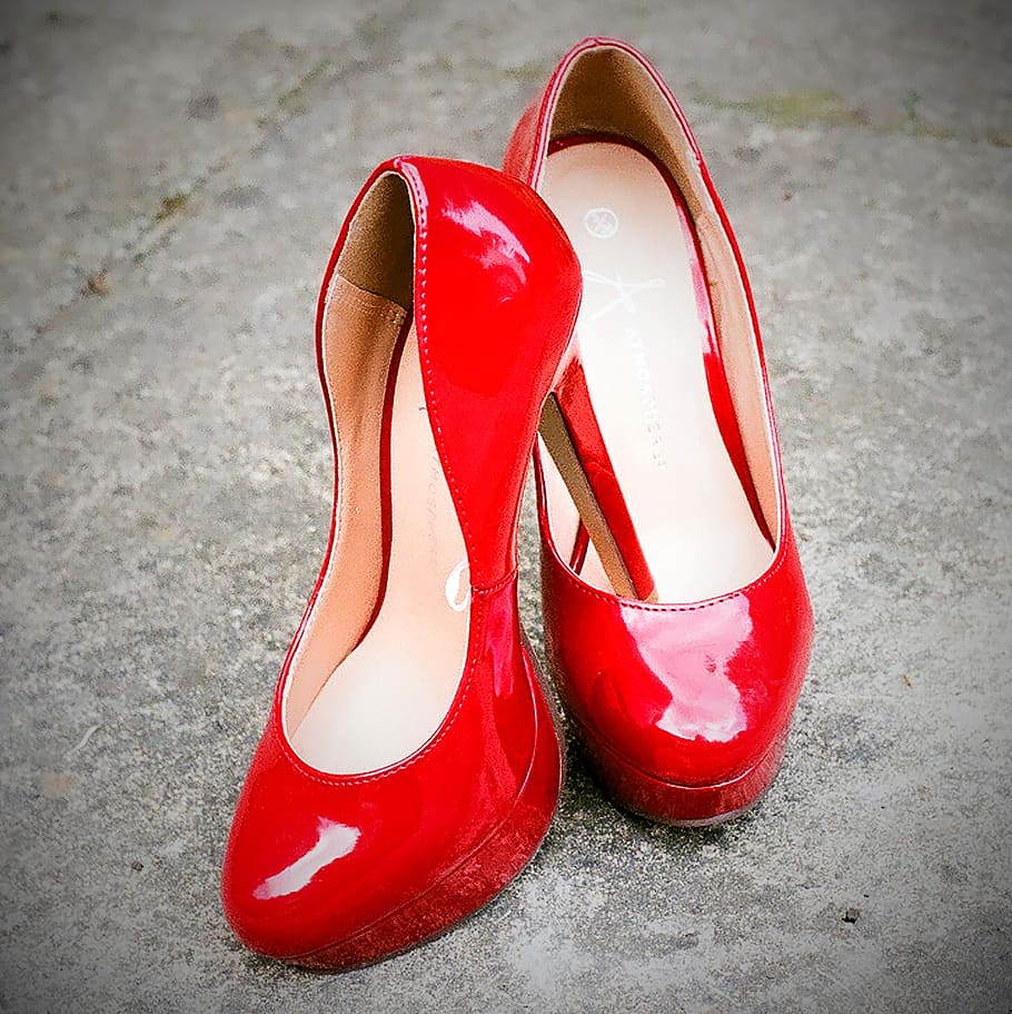 pair, red, patent, leather, platform, heeled, shoes, Red, Shoes, Style, Fashion