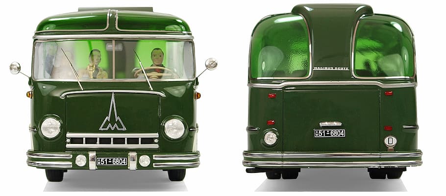 dua, pria, di dalam, hijau, van, wm 1954, magirus-deutz, bus, hobi, model