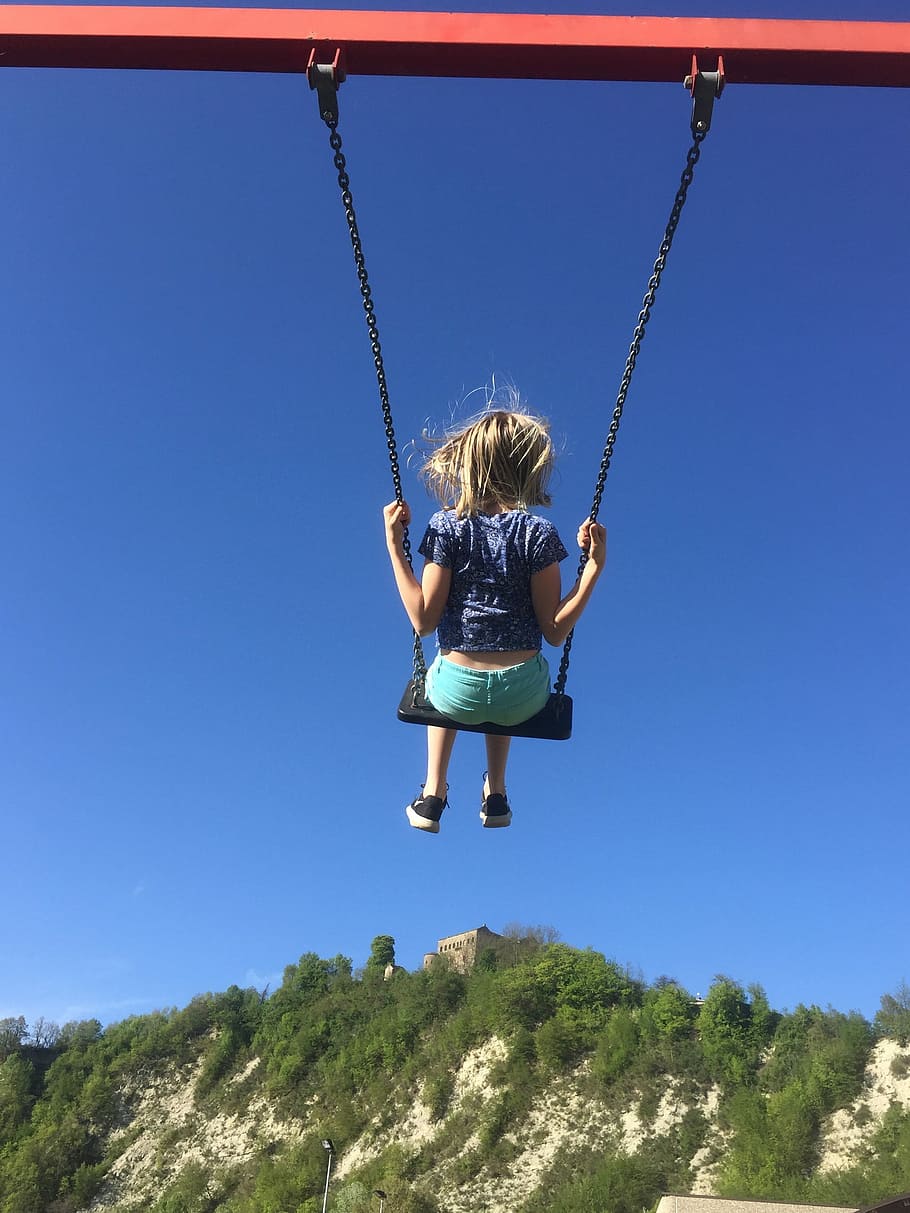 Flying High, Swing, Motion, Playground, child, young, full length, sunny, childhood, rope