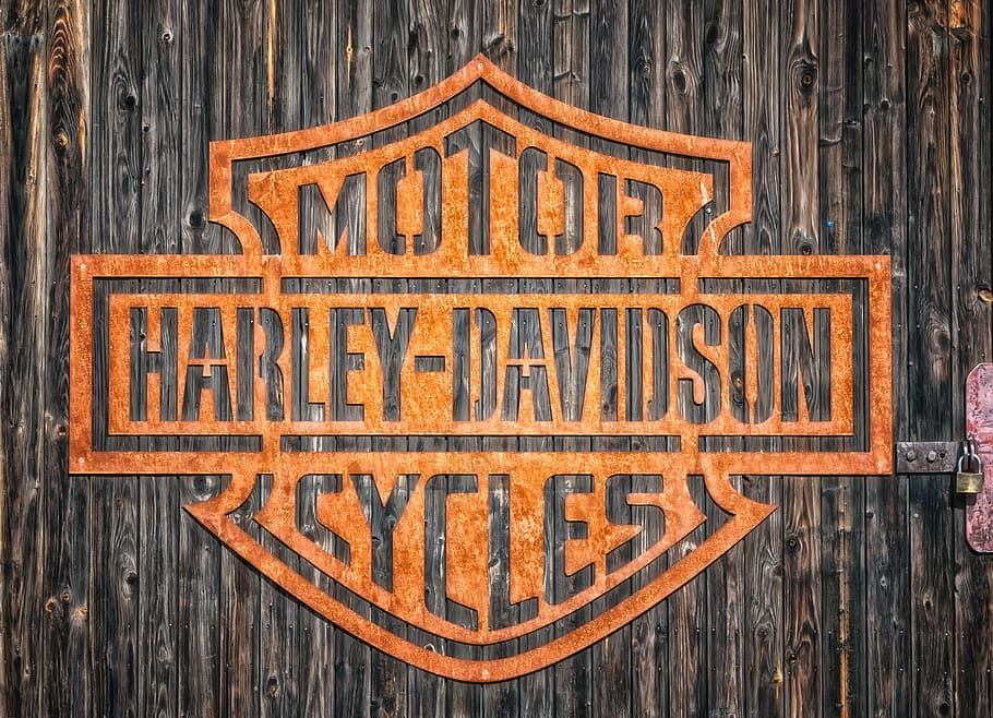 мелкий, фокус, коричневый, мотор Harley-Davidson циклы логотип, Harley Davidson, мотоцикл, Harley, США, эмблема, марка